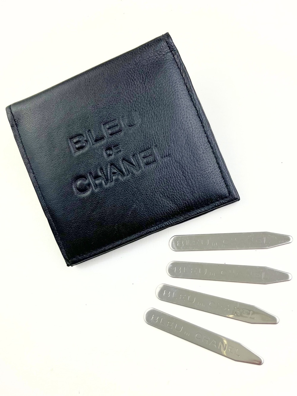 Chanel Bleu de Chanel Stainless Steel Collar Stays w/ Embossed Black Case